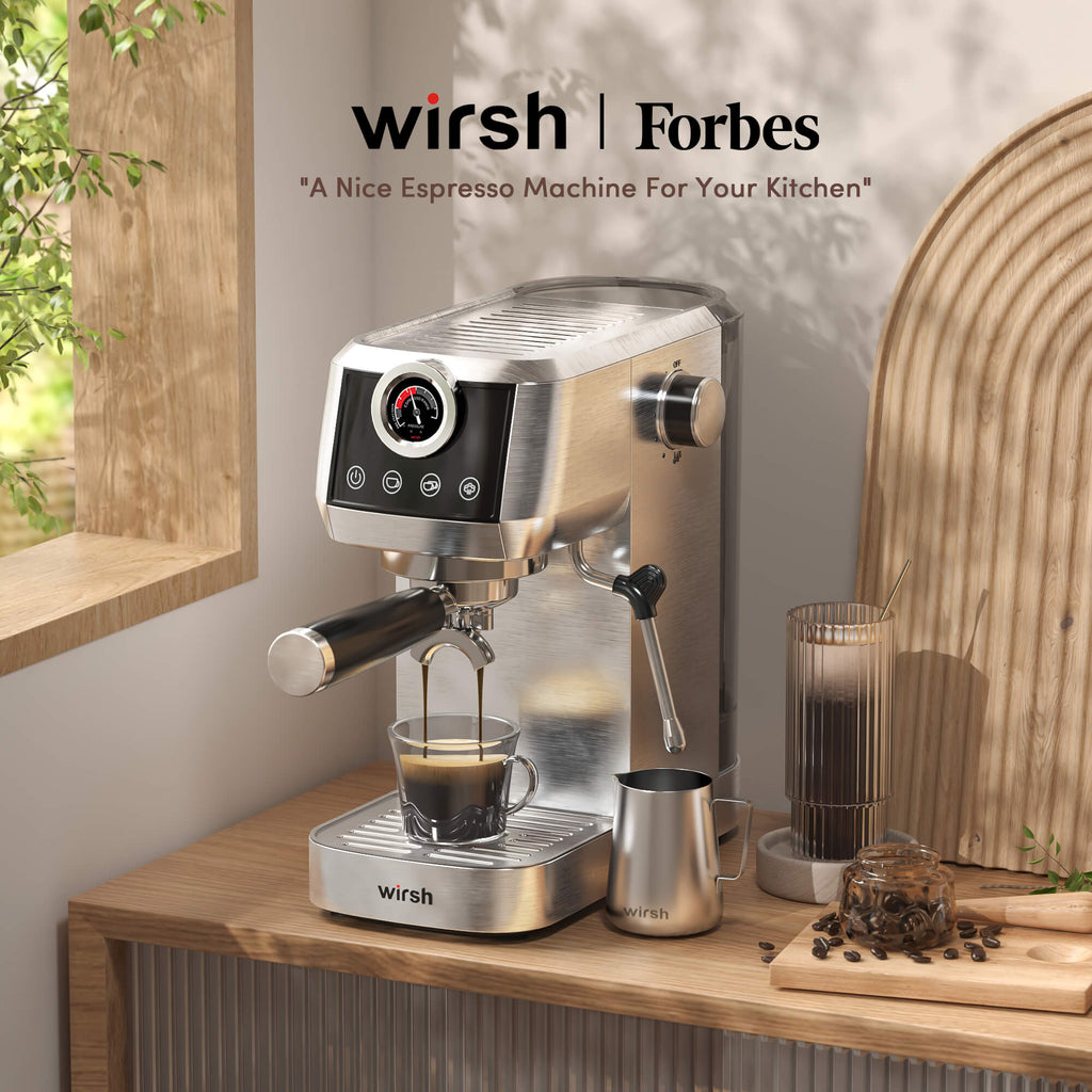 Wirsh 20 Bar Espresso Machine with Plastic Free Portafilter and Steamer, Pressure Gauge, Touch Screen, Full Stainless Steel (Home Barista Plus)
