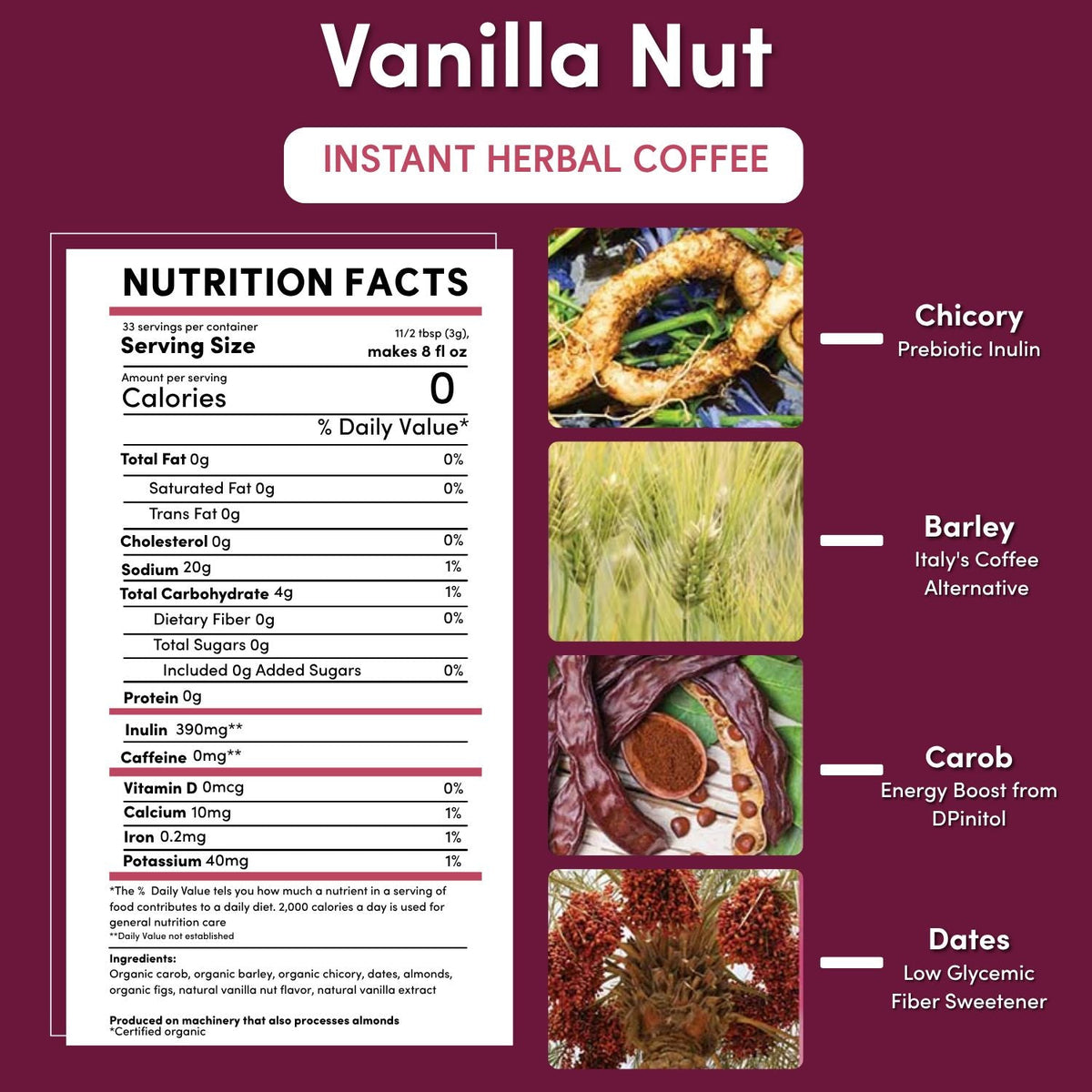 Instant Vanilla Nut Herbal Coffee