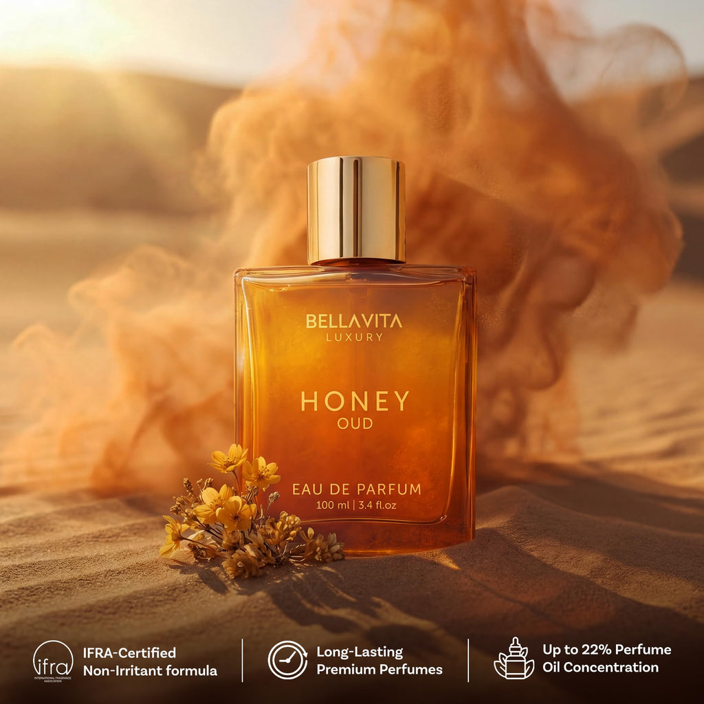 Bellavita Luxury Honey Oud Eau de Parfum | 100 ml (3.4 fl.oz.) | Perfume for Men and Women | Sweet Honey, Bergamot, Oud, and Amber Notes | Women's Day Special