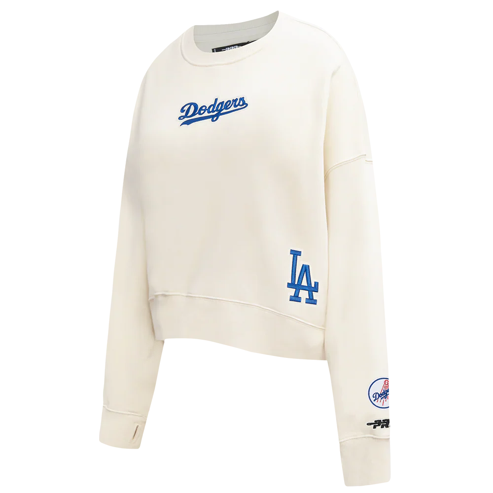 Pro Standard Womens LA Dodgers Cropped Wingspan Crewneck - Eggshell
