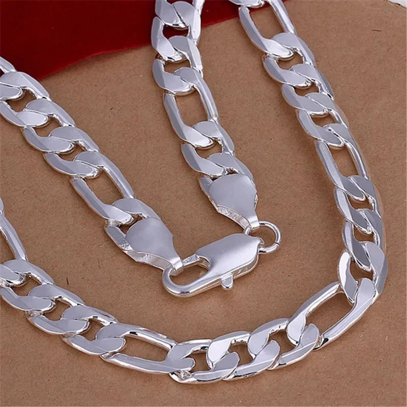 Solid 925 Sterling Silver Necklace For Men Classic 12mm Cuban Chain 18-30 Inch Charm High Quality Fashion Jewelry Metal Stamp