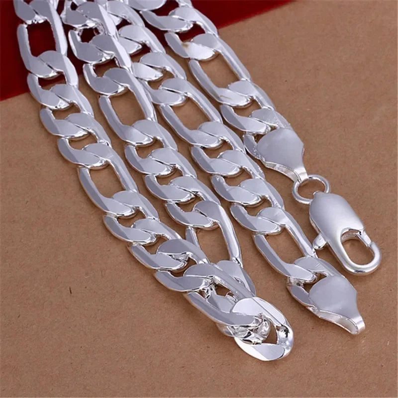 Solid 925 Sterling Silver Necklace For Men Classic 12mm Cuban Chain 18-30 Inch Charm High Quality Fashion Jewelry Metal Stamp