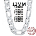 Solid 925 Sterling Silver Necklace For Men Classic 12mm Cuban Chain 18-30 Inch Charm High Quality Fashion Jewelry Metal Stamp