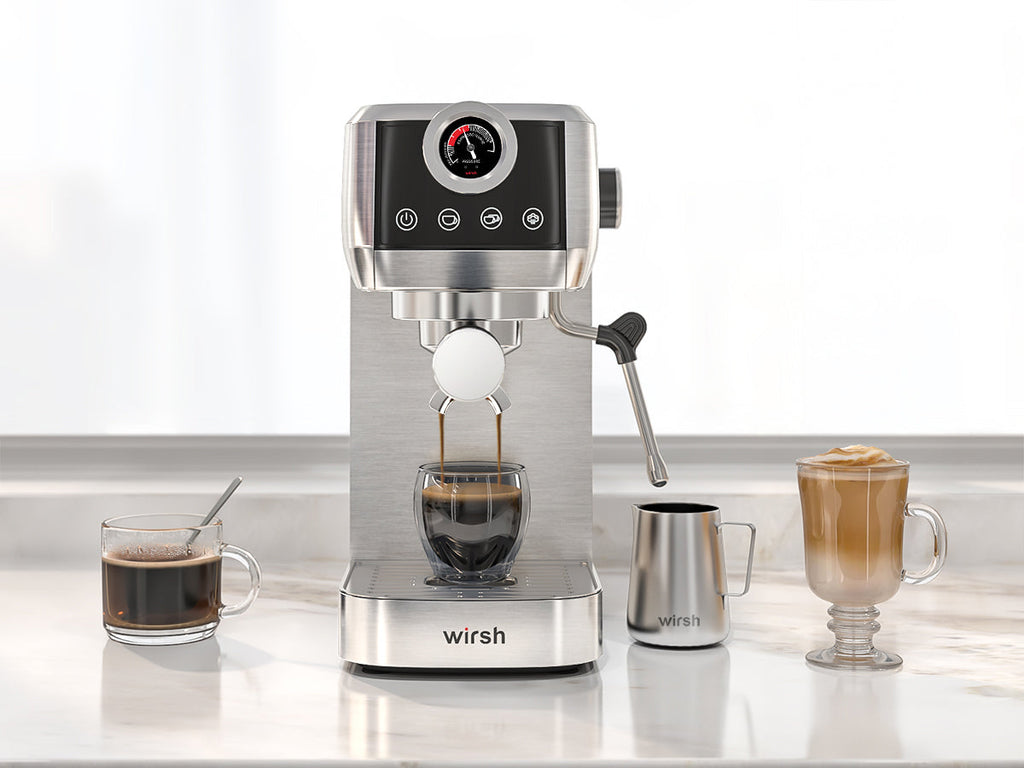 Wirsh 20 Bar Espresso Machine with Plastic Free Portafilter and Steamer, Pressure Gauge, Touch Screen, Full Stainless Steel (Home Barista Plus)