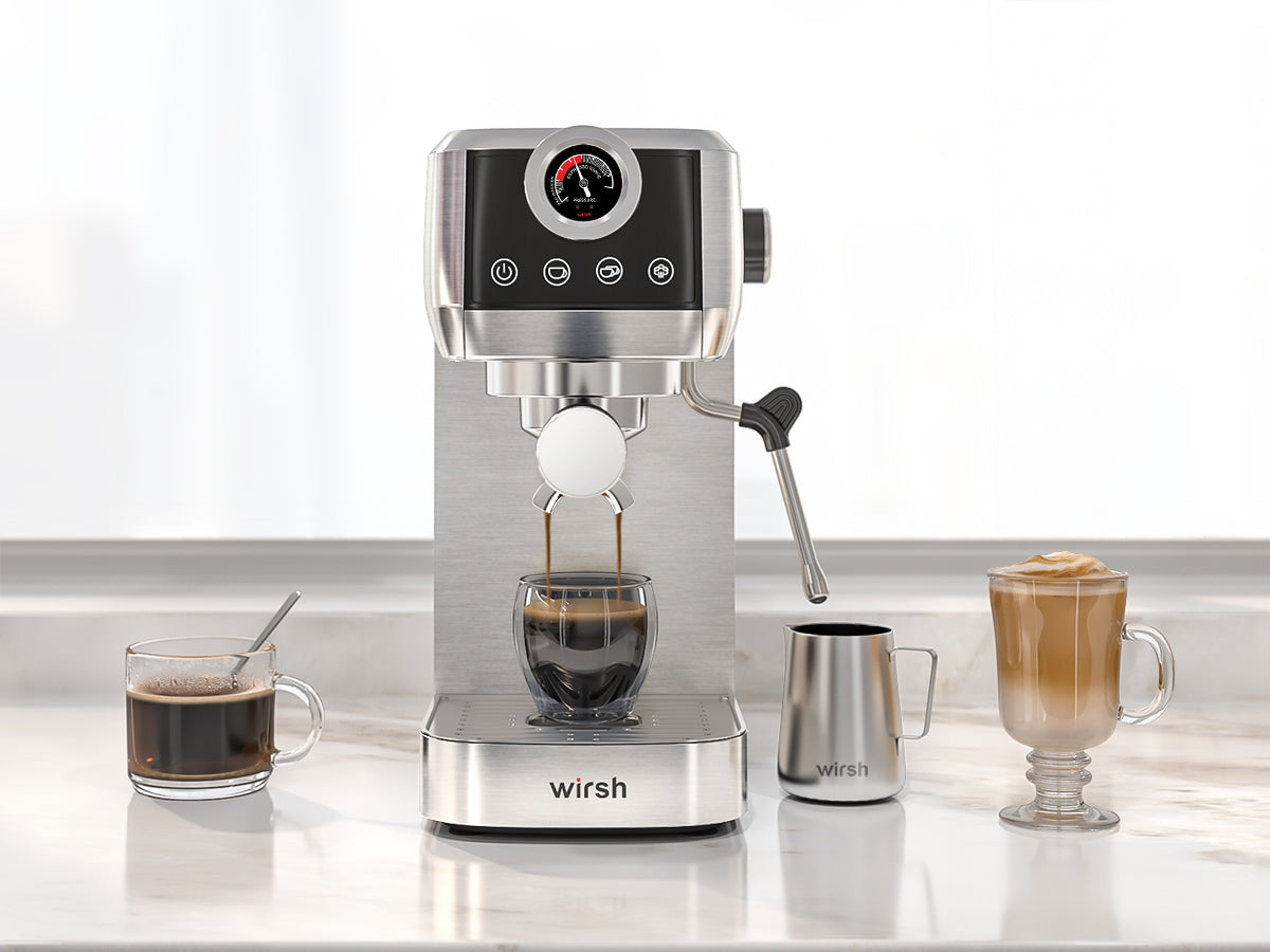 Wirsh 20 Bar Espresso Machine with Plastic Free Portafilter and Steamer, Pressure Gauge, Touch Screen, Full Stainless Steel (Home Barista Plus)